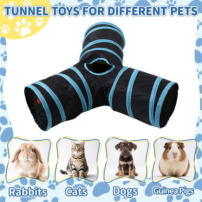 Pet Cat Tunnel, Y-3 Way Tunnels for Indoor Cats, Collapsible Pet Tunnel for Kitten, Puppy, Rabbit, 25cm-Wide Tunnels, Durable & Breathable, with Peek Hole Toy Ball