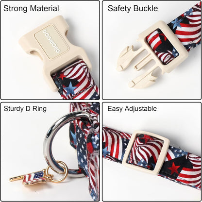 DOGWONG Patriotic Flag Dog Collar, 4th of July American Flag Dog Collars, Adjustable Cute Patriotic Pet Collars Fourth of July Design Dog Collar for Small Medium Large Dogs