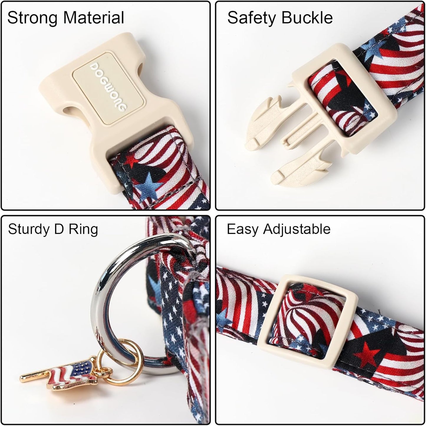 DOGWONG Patriotic Flag Dog Collar, 4th of July American Flag Dog Collars, Adjustable Cute Patriotic Pet Collars Fourth of July Design Dog Collar for Small Medium Large Dogs