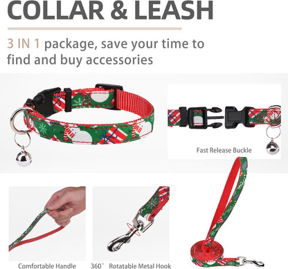 PUPTECK Adjustable Dog Harness Collar and Leash Set Step in No Pull Pet Harness for Small Medium Dogs Puppy and Cats Outdoor Walking Running, Christmas, XXS