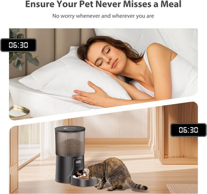 Automatic Cat Feeder: 4L Timed Cats Food Dispenser Programmable 1-6 Meal for Cat and Small Medium Dog- Auto Pet Feeder Easy to Set Up Dual Power Supply with Desiccant Bag| Detachable Washable