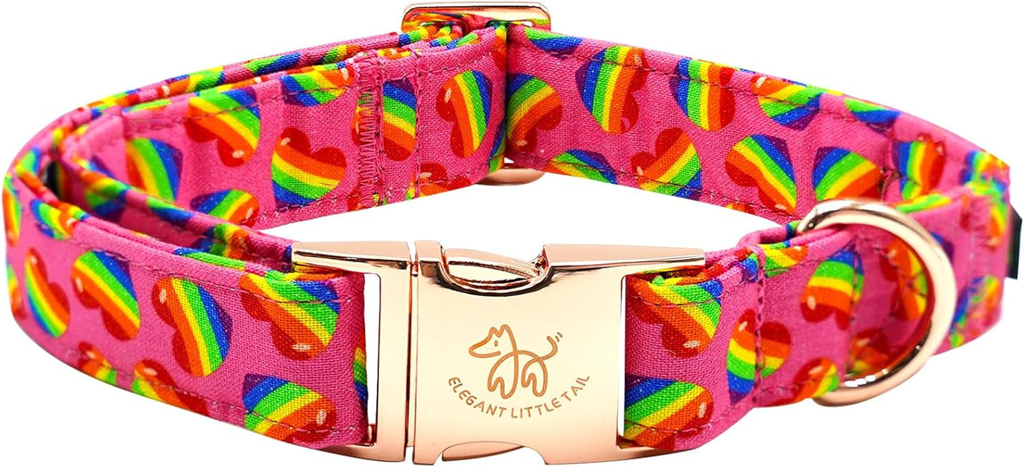 Elegant little tail Dog Collar, Holiday Pet Collar Dog Durable Rainbow Print Dog Collars Girl or Boy Soft Pet Gift Adjustable Dog Collar for Small Medium Large Dogs