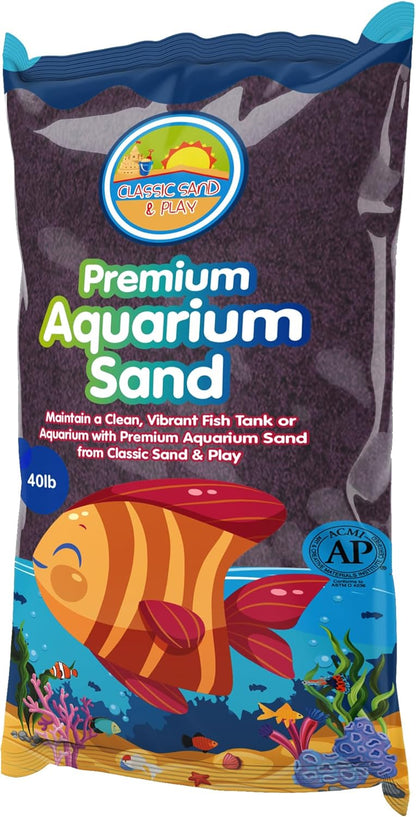 CLASSIC SAND & PLAY Natural Aquarium Sand for Freshwater and Saltwater Tanks, 40 lb. Bag, Improves Filter Life and Filtration Process, Pre-Washed Fine Sand, Purple