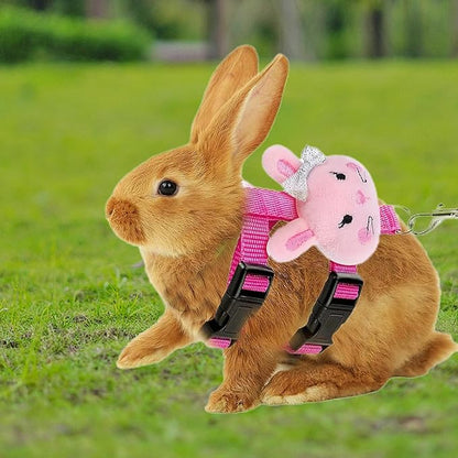Set of 4 Adjustable Rabbit Harness and Leash for Small Pets, Ferret Leash with Decorations for Rabbit, Kitten, Puppy