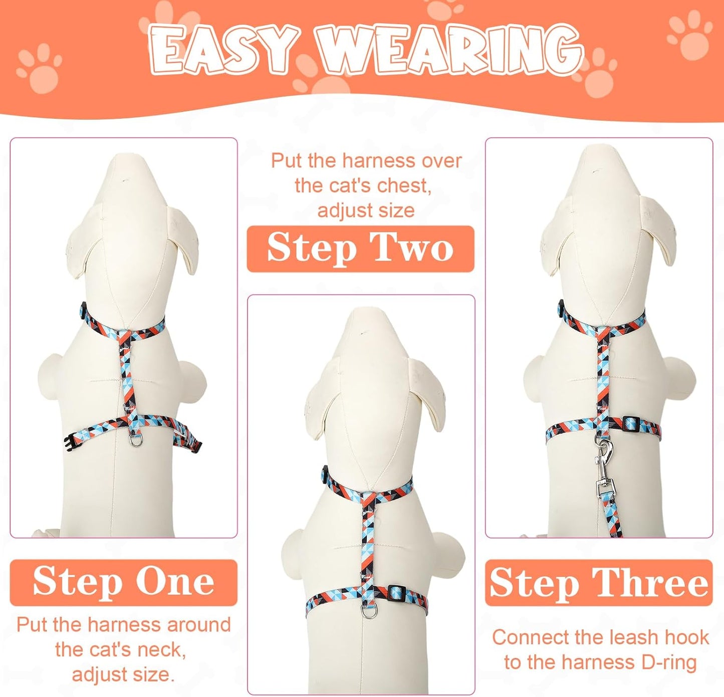 2 Pack Cat Harness and Leash Set, Escape Proof Adjustable Kitten Harness with Leash Collar Lightweight Soft and Comfortable for Small Medium Cats Walking and Travel