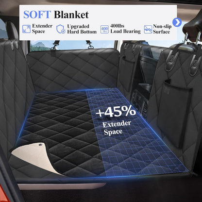 Back Seat Extender for Dogs Truck-with Soft Blanket, Dog Pet Seat Cover Back Seat Hard Bottom Holds 400lbs, Backseat Dog Hammock for Crew Cab Trucks F150, RAM1500, Sierra, Tundra, Silverado