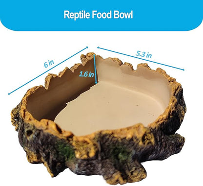 Bearded Dragon Tank Accessories, Tree Stump Bearded Dragon Food Bowl, Reptile Water Dish for Leopard Geckos, Crested Geckos, Hermit Crabs, Frogs and Corn Snakes