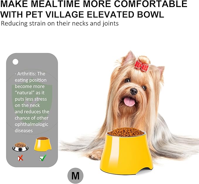 Dog Bowls,Cone Friendly Non-Slip Single Dog Bowl with Stainless Steel Inner, Raised Bowls for Small Dogs Spaniel Dogs Long Ear, High Capacity, M/2 Cup Yellow