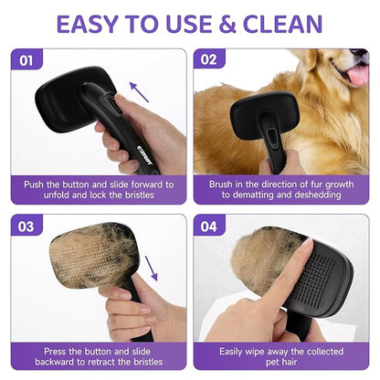 Dog Brush Kit – 3 PCS Grooming Set with Self-Cleaning Brush, Undercoat Rake & Pet Bath Brush. Great for Shedding, Tangles & Dirt Removal – Ideal for Long & Short Haired Dogs & Cats, Black