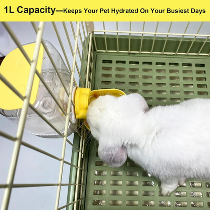 35oz Rabbit Water Bottle, Pet Hanging Automatic Water Dispenser for Small Animal Ferret Guinea Pig Chinchilla Dog Cat (Cage Grid Spacing 1.1''-2.1'') (Yellow)