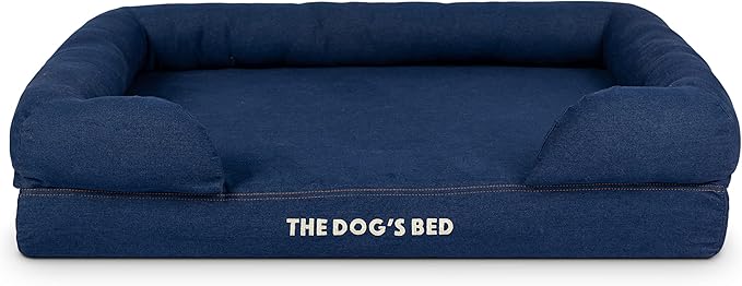 The Dog’s Bed, Large Blue Denim, Memory Foam, Pain Relief: Arthritis, Hip & Elbow Dysplasia, Post Surgery, Lameness, Supportive, Calming, Waterproof Washable Cover