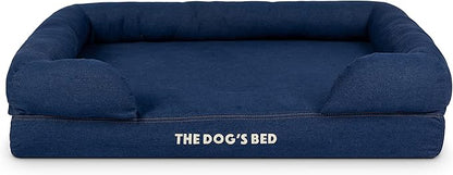 The Dog’s Bed, Large Blue Denim, Memory Foam, Pain Relief: Arthritis, Hip & Elbow Dysplasia, Post Surgery, Lameness, Supportive, Calming, Waterproof Washable Cover