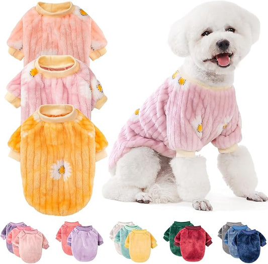 FabriCastle Small Dog Sweaters, 3-Pack Dog Clothes, Soft and Warm Pet Jackets for Small Dogs Girl & Cats, Winter Pet Apparel Costumes, Female Puppy Outfits for Christmas (Pink,Violet,Yellow, X-Large)