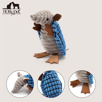 Hollypet Plush Dog Squeaky Toy Stuffed Armadillo Animal Pet Puppy Chew Toys with Clean Teeth for Small Medium Large All Breed Sizes Dogs, Blue, 6 in