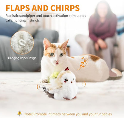 Gigwi Flappy Bird Cat Toy For Indoor Cats, Rechargeable Lifelike Sandpiper Interactive Flapping Bird Cat Toy Tweet, Flapping Wings & Lively Chirping, Catnip Toys For Kitten, Touch Activated (Princess)