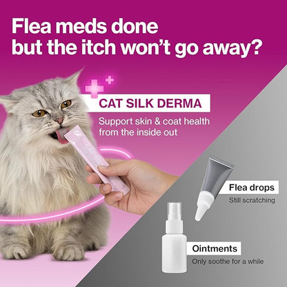 Doctor By Cat Silk Derma Lickable Feline Skin and Coat Supplement - Dandruff Treatment & Itchy Skin Relief Allergy Support for a Glossy Coat Immune Boosting Formula - 30 Individual Treat Tubes