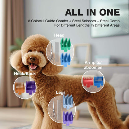 Dog Clippers for Grooming for Thick Heavy Coats, Professional Low Noise Dog Grooming Clippers Supplies Kit Rechargeable Stainless Steel Hair Trimmer with Ceramic Blade for Dogs Cats Pet