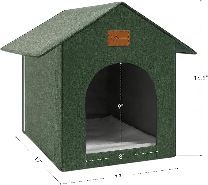 Outdoor Cat House Feral Cat Shelter,Outside Waterproof Cat House for Outdoor/Indoor Cats, Insulated Cat Bed for All Seasons with Cozy Cushion Easy to Assemble, Olive Green, 2 Pack