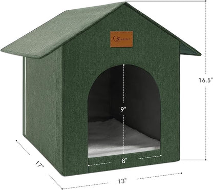 Outdoor Cat House Feral Cat Shelter,Outside Waterproof Cat House for Outdoor/Indoor Cats, Insulated Cat Bed for All Seasons with Cozy Cushion Easy to Assemble, Olive Green, 2 Pack