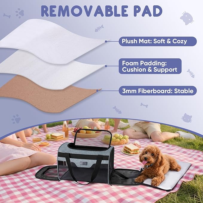 BALEINE Cat Carrier, Puppy Dog Carrier for Small Medium Pets Up to 22 Lbs, Soft-Sided Dog Travel Bag with Safety Zippers, Collapsible Pet Carrying Case (Gray, XL, 19"x12"x12")