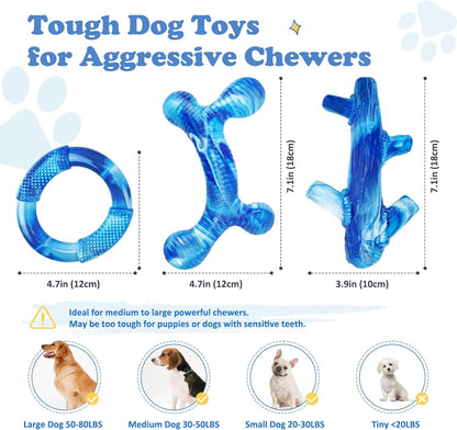 3Pack Dog Toys for Aggressive Chewers Dog Chew Toy Tough Dog Toys to Keep Them Busy Bacon Flavor Teething Chew Toys & Dental Health for Large Medium Small Breeds (Blue)