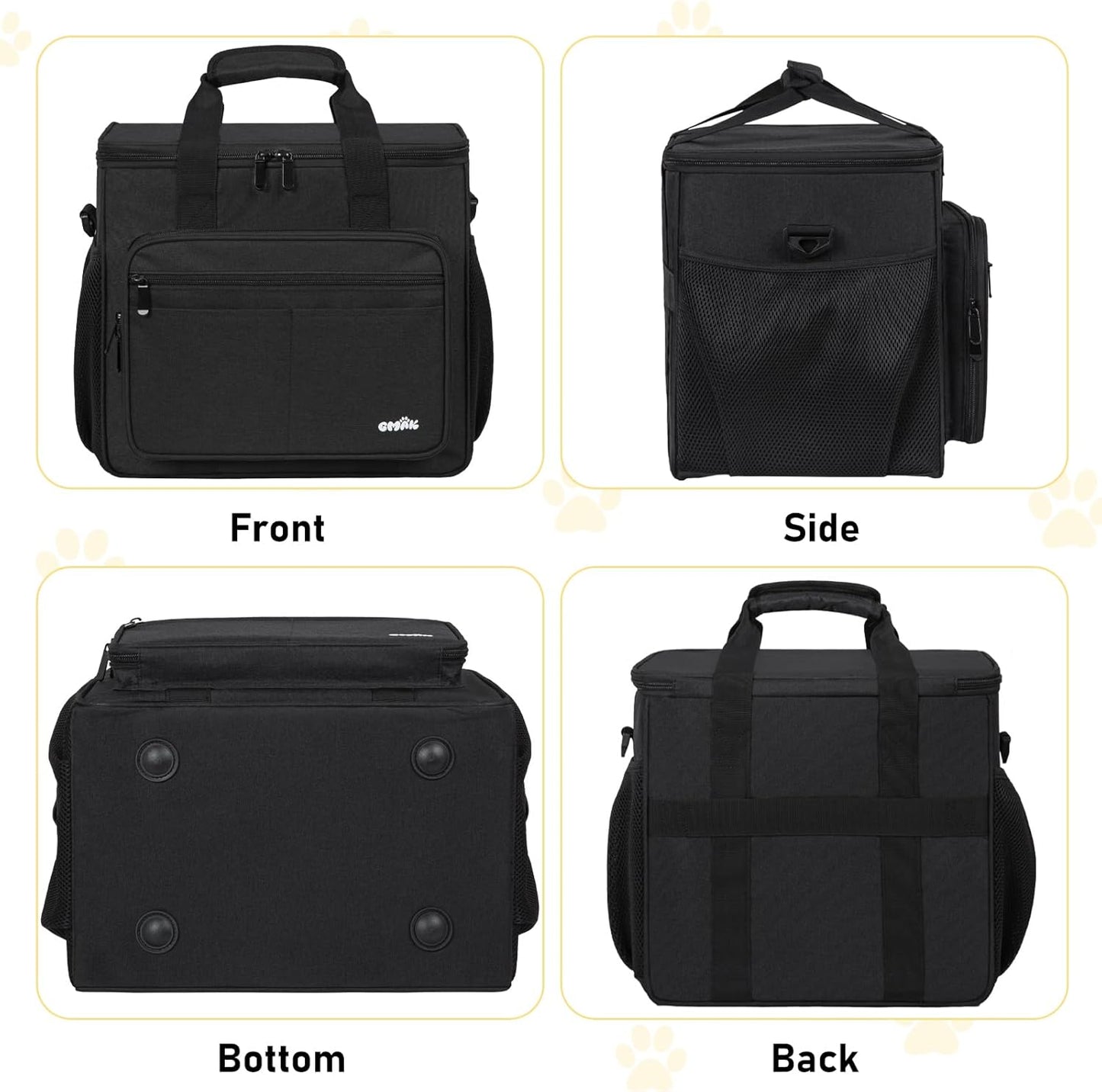 Pet Grooming Bag, GMAK Pet Grooming Tote Bags Supplies Organizer Case Dogs Cats Tools Organizer Tote for Pets Grooming Tools Kit, Clippers, Brush, Scissors or Other Pets Care Supplies, Black(Bag Only)