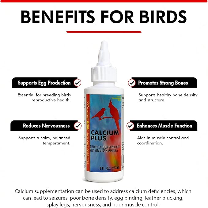 Morning Bird Calcium Plus Liquid for Birds – Bird Vitamins for Strong Eggshells, Healthy Bones, and Baby Bird to Support Growth, Breeding, and Wellness for All Birds 8 Fl Oz