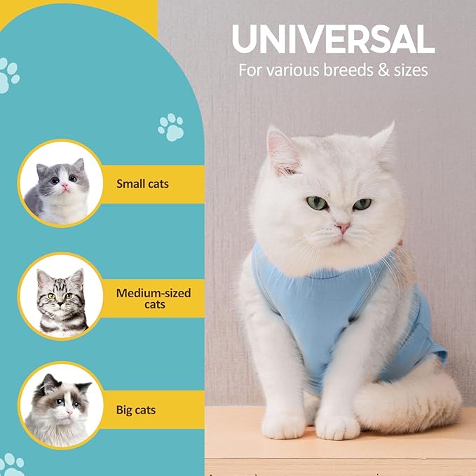 Avont Cat Recovery Suit - Kitten Onesie for Cats After Surgery, Cone of Shame Alternative Surgical Spay Suit for Female Cat, Post-Surgery or Skin Diseases Protection -Blue(M)