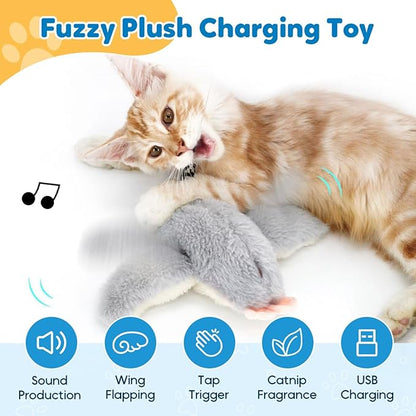 Interactive Chirping Bird Cat Toys with Flapping Wings, 2025 New Flying Birds Cats Toy, Flying Simulation Electric Sparrow Shaking Hunting Pet Toy for Indoor (Blue)