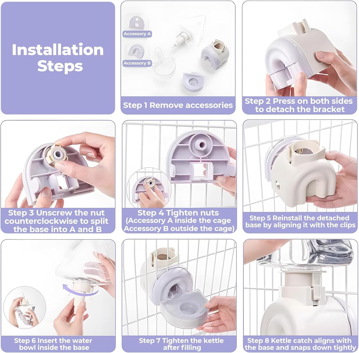 mini&moe Rabbit Water Dispenser - 17.6oz Guinea Pig Water Bottle No Drip for Cage Automatic Gravity Silent Hanging Bunny Water Dispenser with Floating Bowl for Hamster, Gerbils, Ferret, Chinchilla