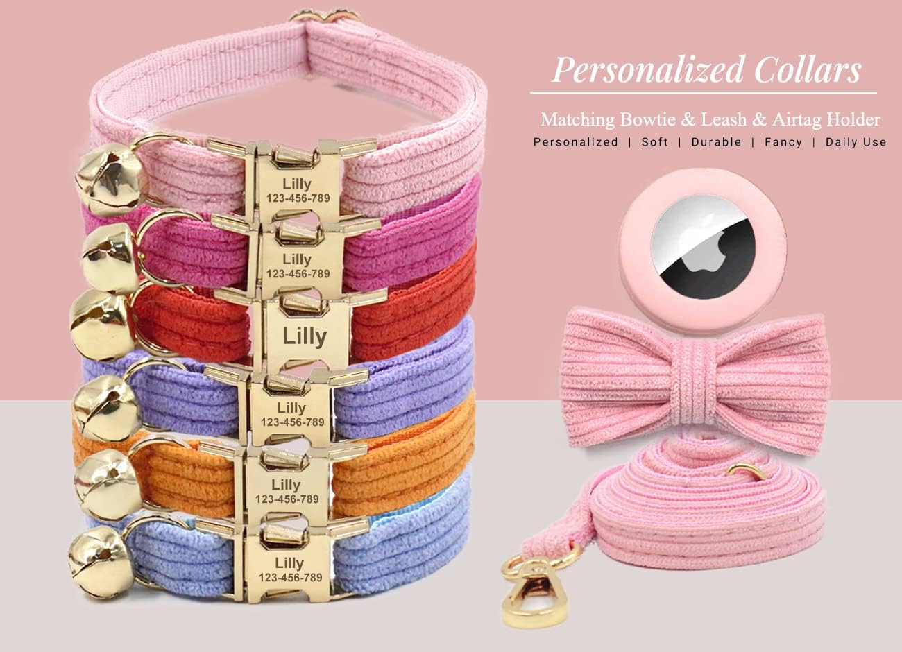 Personalized Cat Collar with Engraved Name Phone Number for Boy and Girl Kitten