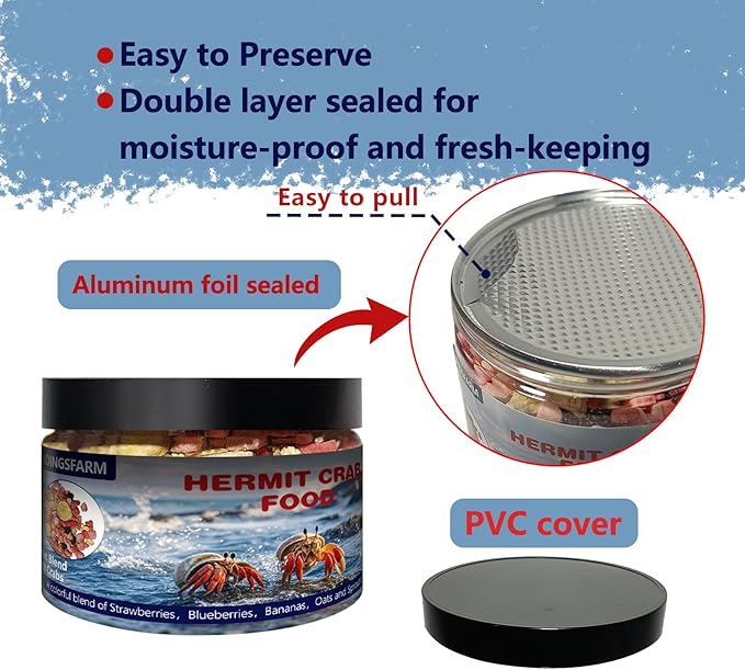 JADINGSFARM Fruity Buffet Blend Diet, 4.4 oz Food for Hermit Crabs, All Natural Hermit Crab Food, Hermit Crab Treats, High Protein & Nutrient Blend Diet of Oats, Blueberries, Strawberry, Banana, Sprouted Seeds Mix for Hermit Crabs.