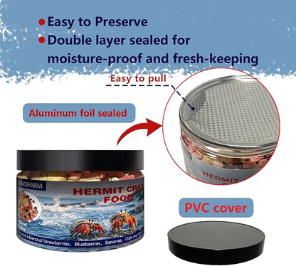 JADINGSFARM Fruity Buffet Blend Diet, 4.4 oz Food for Hermit Crabs, All Natural Hermit Crab Food, Hermit Crab Treats, High Protein & Nutrient Blend Diet of Oats, Blueberries, Strawberry, Banana, Sprouted Seeds Mix for Hermit Crabs.