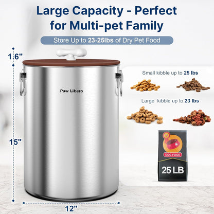 25 Lbs Stainless Steel Dog Food Storage Container with Airtight Lid & Ceramic Bone Handle, Large Metal Dog Food Bin for Dogs & Cats, Keep Fresh, Easy to Clean