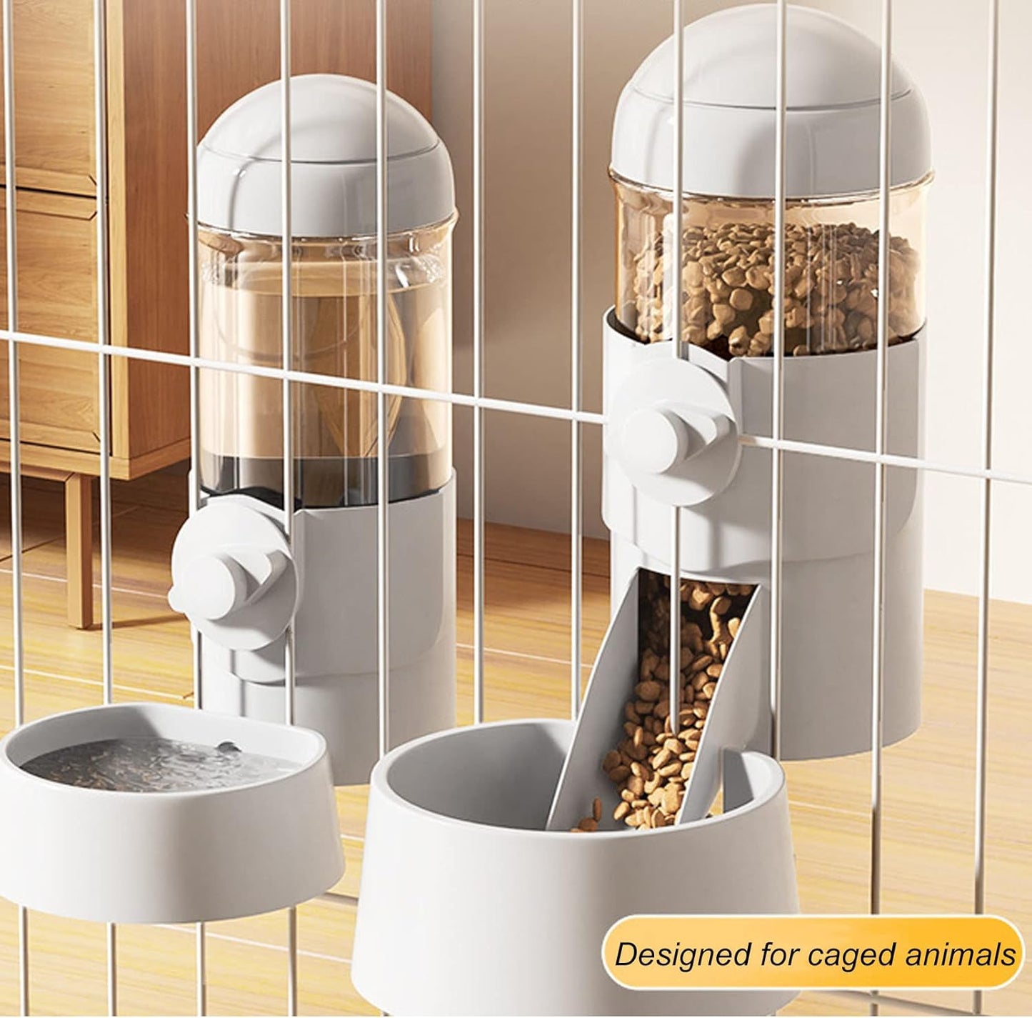 Pet Dog Cat Hanging Automatic Feeders Drinking Bowls, Auto Gravity Rabbits Feeder Water Set, Cage Pet Feeding Bowls Dispenser for Cats Dogs Puppy, Rabbit Hamsters Chinchilla Hedgehog (White-Food)