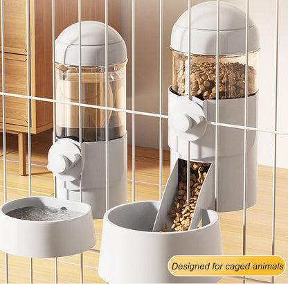 Pet Dog Cat Hanging Automatic Feeders Drinking Bowls, Auto Gravity Rabbits Feeder Water Set, Cage Pet Feeding Bowls Dispenser for Cats Dogs Puppy, Rabbit Hamsters Chinchilla Hedgehog (White-Food)