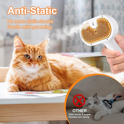 Pet Steam Brush for Dog & Cat – 3-in-1 Spray Hair Removal Comb – Steam for Shedding & Grooming – Water Brush for Long & Short Haired Pets – Spritz Defur Comb – Includes 2*Waterless Shampoo