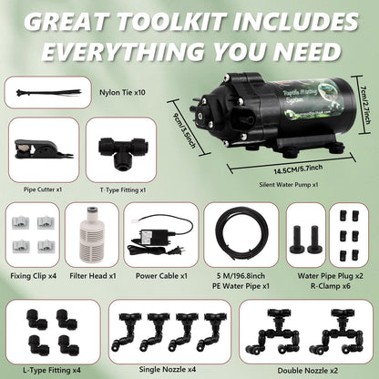 LANUEVA Reptile Humidifier, Quieter Mister Fogger for Terrarium with 4 Single Misting Nozzle + 2 Double Misting Nozzle, Automatic Spray System for Chameleon, Lizard, Snake, Frog (Pump without Timer)