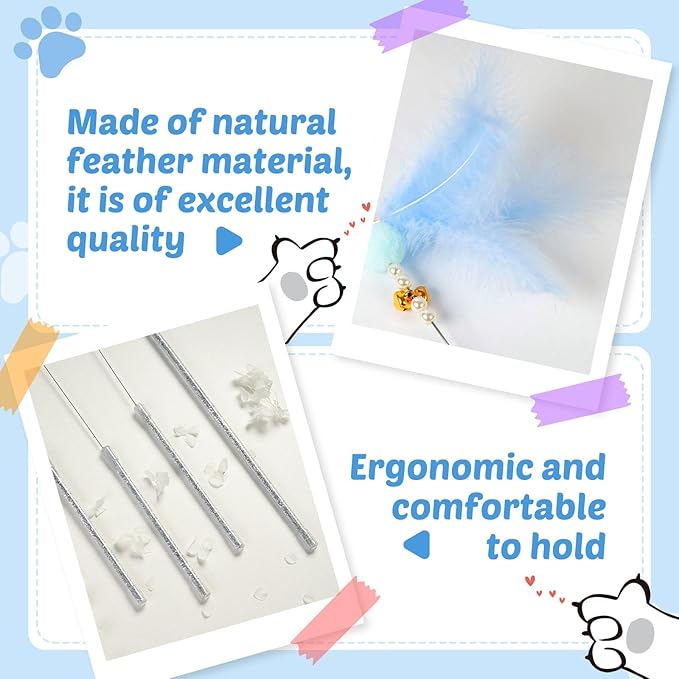 Interactive Cat Toys - 4-in-1 Cat Teaser Wand Toy and Feather Toys Refills for Indoor Cats to Chase and Exercise Design for Large and Small Cats