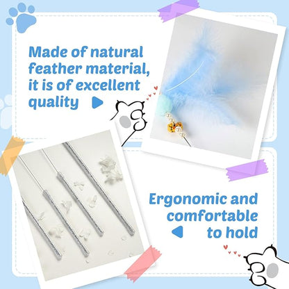 Interactive Cat Toys - 4-in-1 Cat Teaser Wand Toy and Feather Toys Refills for Indoor Cats to Chase and Exercise Design for Large and Small Cats