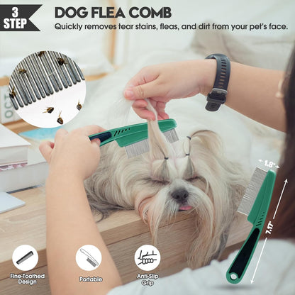 Dog Slicker Brush for Dogs Grooming Kit 4PCS | Large Dog Brush for Goldendoodles Poodles Doodles | Long Pin Haired Brush | Poodle Brushes and Comb (Green)