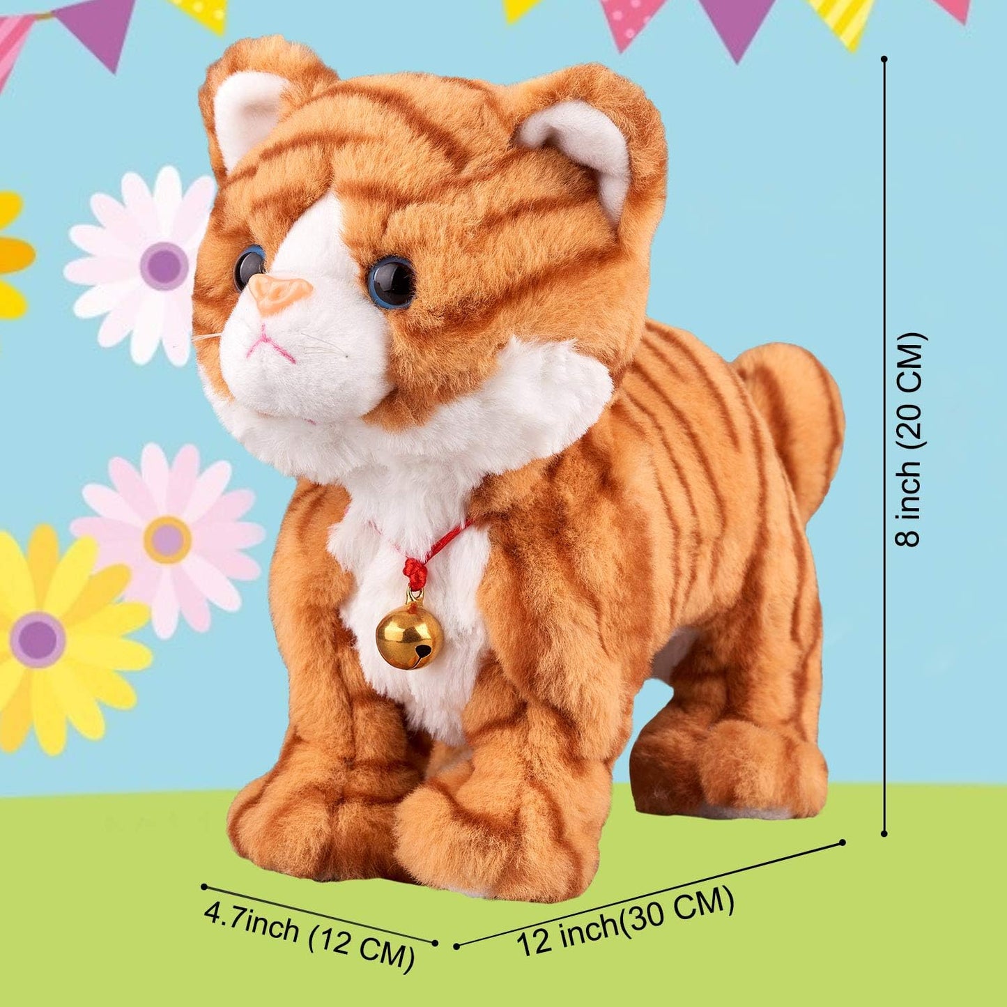 Pattern Yellow Plush Cat Stuffed Animal Interactive Cat Robot Toy, Barking Meow Kitten Touch Control, Electronic Pet Kitty Toy, Animated Toy Cat for Girl Baby L:12" * H:8" * W:5"