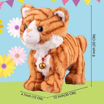 Pattern Yellow Plush Cat Stuffed Animal Interactive Cat Robot Toy, Barking Meow Kitten Touch Control, Electronic Pet Kitty Toy, Animated Toy Cat for Girl Baby L:12" * H:8" * W:5"