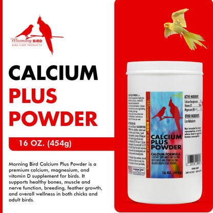 Morning Bird Calcium Plus Powder for Birds 16 oz – Calcium Supplement with Vitamin & Protein Powder – Supports Bone Health, Muscle Function & Digestive Balance – Easy-to-Mix Calcium Formula