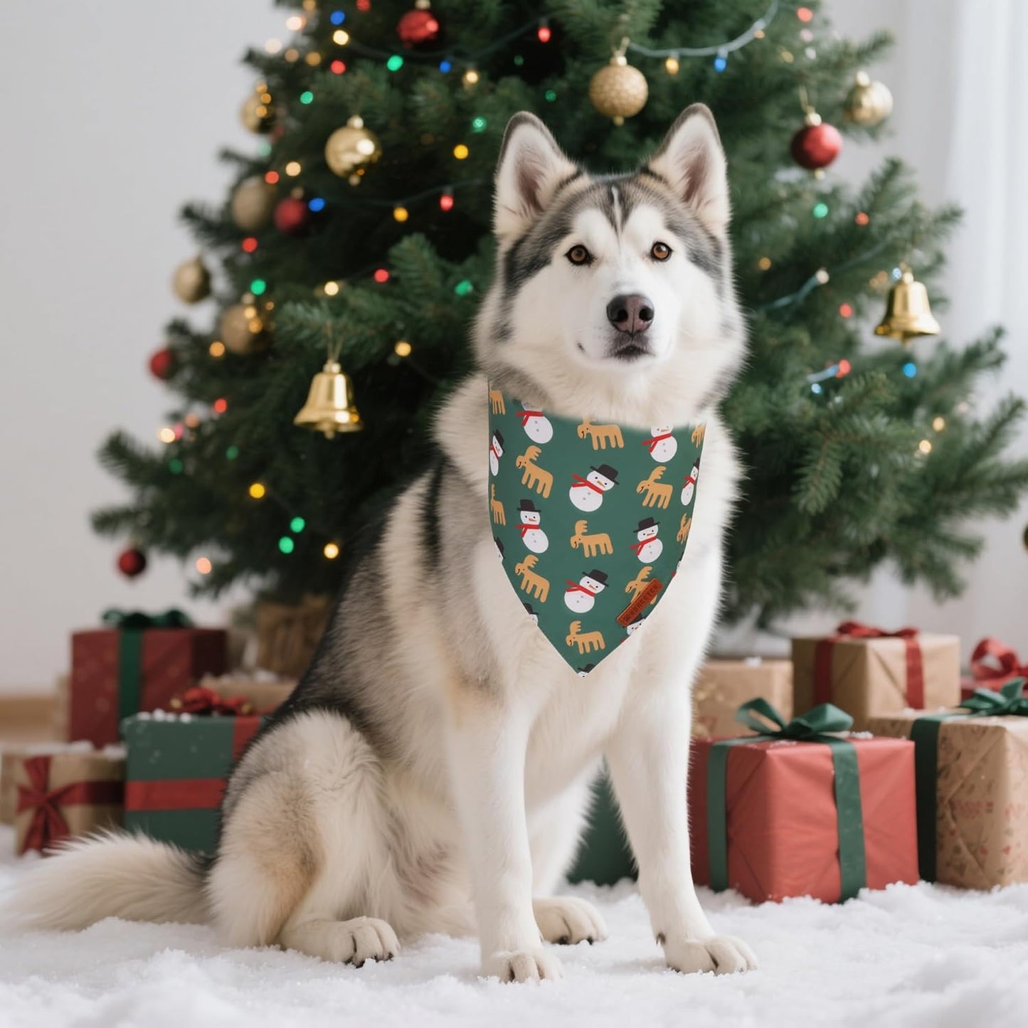 ADOGGYGO Green Christmas Dog Bandana, Snowman Reindeer Mug Pet Scarf, Adjustable Fit Merry Christmas Bandanas for Extra Large Dogs (X-Large)