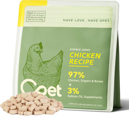 OPET Freeze Dried Cat Food, Chicken & Salmon Oil Recipe, Complete & Balanced Meal or Topper, Premium, Healthy, Grain Free, High Protein Raw Cat Freeze Dried Treats (10 oz, Chicken)