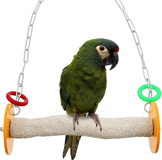 Sweet Feet and Beak Roll Bird Swing - Pumice Perch Bird Toys Trims Nails and Beaks, Safe and Non-Toxic Bird Cage Accessories for Small and Large Birds, Swinging Toys Birds Will Love, Large 10.5 Inches