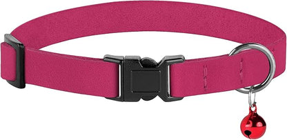 Breakaway Cat Collar Leather with Removable Bell - 13 Colors Available - Soft Adjustable Girl Boy Safety Lightweight Pet Kitten Collars Pink Brown Blue Green Red Orange Black (Pink)