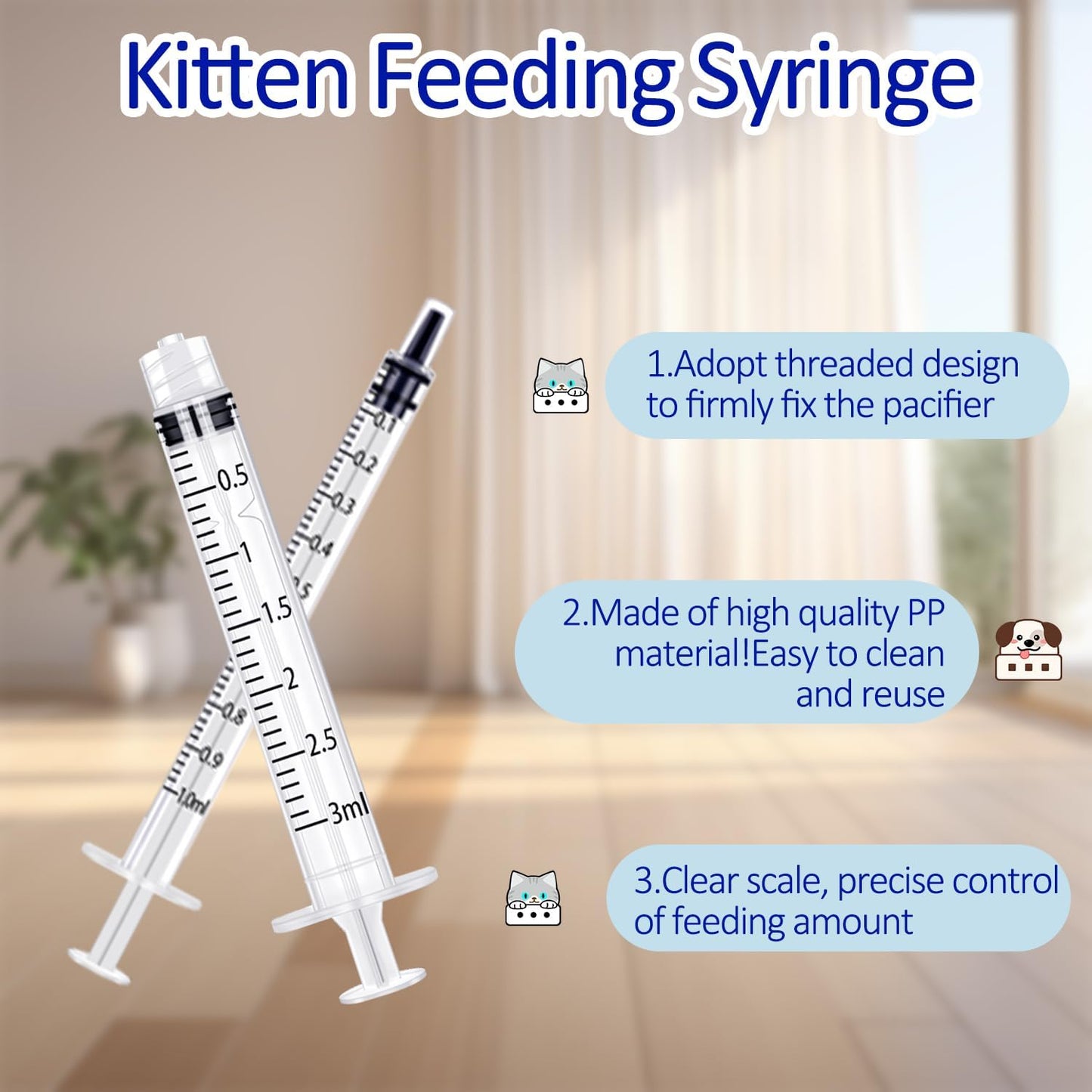 Pet Nursing Bottle Kit for Kitten Puppy,90mlCat Bottle Feeding Kit Nipple Kittens Syringe for Small Cat Dog Newborn Kitten Puppys Rabbits Squirrel Animals (Blue)
