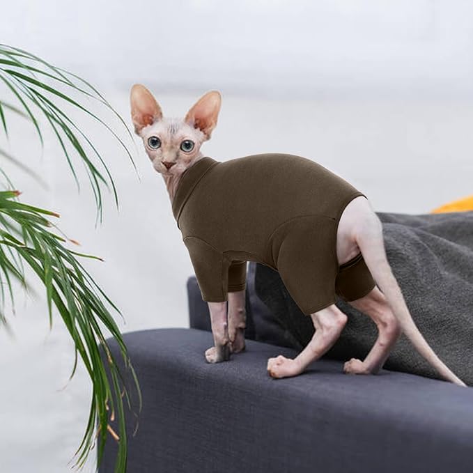 ROZKITCH Hairless Cat Sweaters, Breathable Soft Jumpers for Cats Only, Coat with Four Legs, Warm Sweater T-Shirt Pajamas Jumpsuit Vest Cornish Rex Devon Rex Peterbald Coffee L